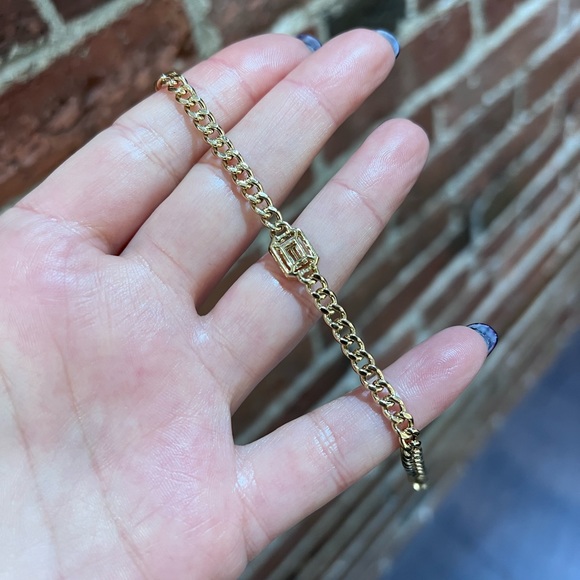 Lightly Worn 14kt Yellow Gold Curb Chain & Diamond Bracelet - Picture 7 of 9